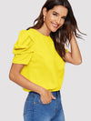 EMERY ROSE Pleated Puff Sleeve Keyhole Back Top