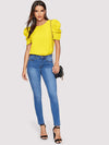 EMERY ROSE Pleated Puff Sleeve Keyhole Back Top