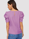 EMERY ROSE Pleated Puff Sleeve Keyhole Back Top