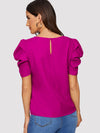 EMERY ROSE Pleated Puff Sleeve Keyhole Back Top