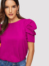 EMERY ROSE Pleated Puff Sleeve Keyhole Back Top
