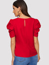 EMERY ROSE Pleated Puff Sleeve Keyhole Back Top