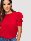 EMERY ROSE Pleated Puff Sleeve Keyhole Back Top