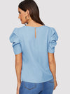 EMERY ROSE Pleated Puff Sleeve Keyhole Back Top