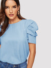 EMERY ROSE Pleated Puff Sleeve Keyhole Back Top