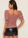 Solid Sweetheart Neck Puff Sleeve Top