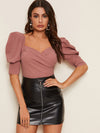 Solid Sweetheart Neck Puff Sleeve Top
