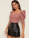 Solid Sweetheart Neck Puff Sleeve Top