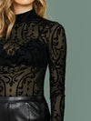 Mock neck Sheer Flocked Mesh Top Without Bra