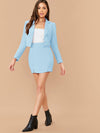 Peak Collar Double Breasted Blazer Slit Hem Skirt Set