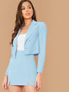 Peak Collar Double Breasted Blazer Slit Hem Skirt Set
