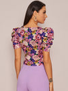 Square Neck Puff Sleeve Floral Print Top