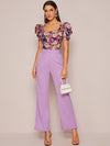 Square Neck Puff Sleeve Floral Print Top