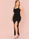 Plus Split Thigh Solid Maxi Dress