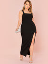 Plus Split Thigh Solid Maxi Dress