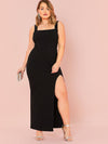Plus Split Thigh Solid Maxi Dress