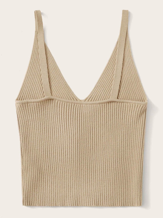 Ribbed V Neck Crop Top