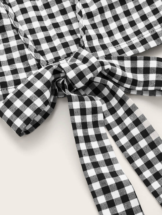 Ruffle Strap Tied Open Back Buffalo Plaid Top