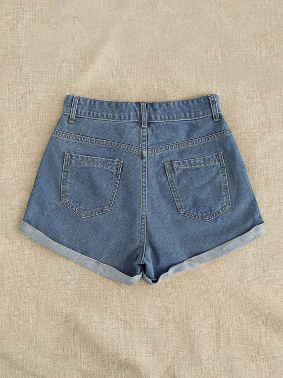 Daisy Floral Embroidery Denim Shorts