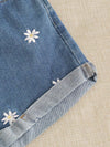 Daisy Floral Embroidery Denim Shorts