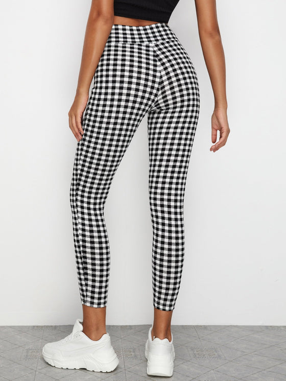 Overlap Waistband Cropped Gingham Leggings