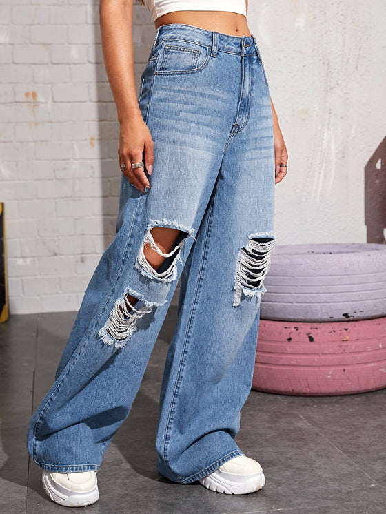 High Waisted Distressed Baggy Jeans Without Bag