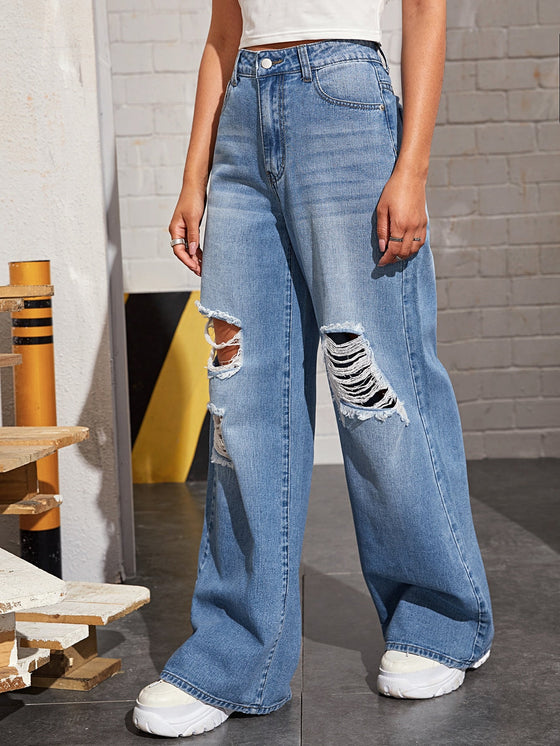 High Waisted Distressed Baggy Jeans Without Bag