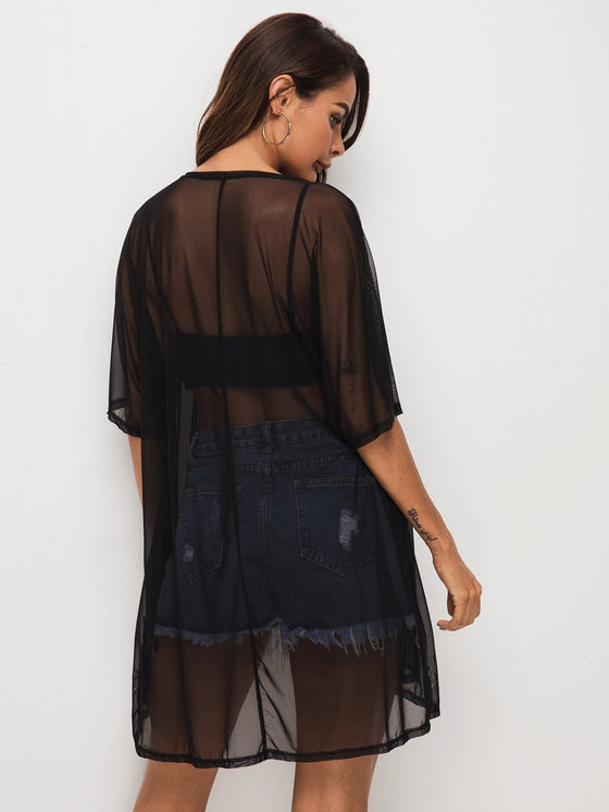 Half Sleeve Sheer Longline Kimono
