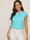 Scallop Trim Laser Cut Sleeve Pleated Detail Top