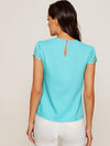 Scallop Trim Laser Cut Sleeve Pleated Detail Top