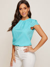 Scallop Trim Laser Cut Sleeve Pleated Detail Top