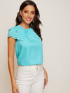 Scallop Trim Laser Cut Sleeve Pleated Detail Top
