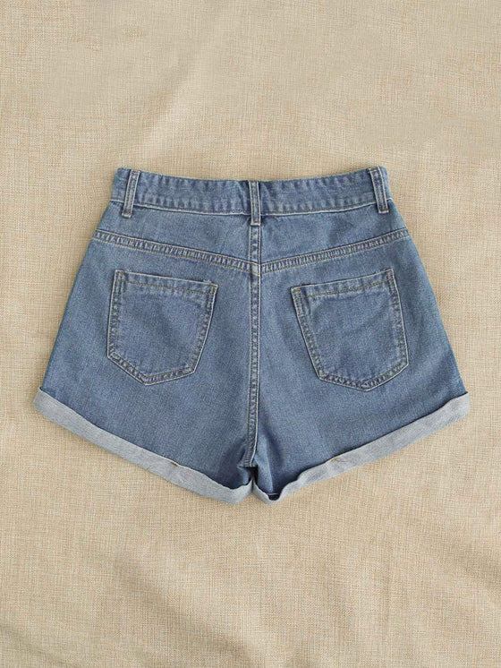 Daisy Floral Embroidery Denim Shorts