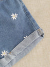 Daisy Floral Embroidery Denim Shorts