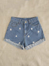 Daisy Floral Embroidery Denim Shorts