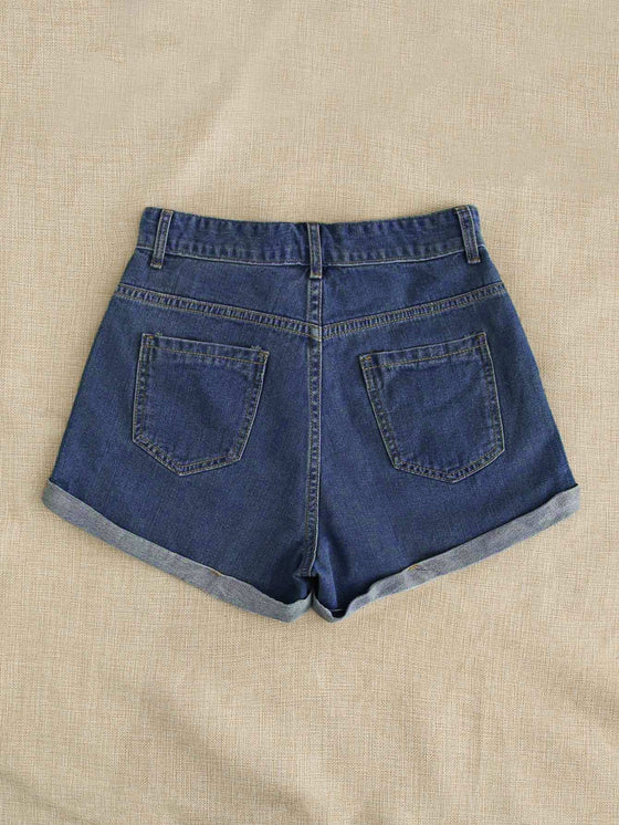 Daisy Floral Embroidery Denim Shorts