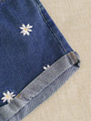 Daisy Floral Embroidery Denim Shorts