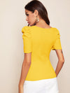 Solid Square Neck Puff Sleeve Top