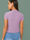 Felegant Mock neck Rib Knit Crop Tee