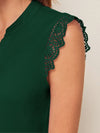 Notch Neck Guipure Lace Trim Top