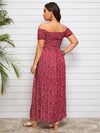 Plus Off Shoulder Shirred Split Ditsy Floral Dress