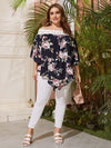Plus Contrast Guipure Lace Dip Hem Bardot Floral Top