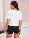Cartoon Cat Graphic Tee Dolphin Shorts Set