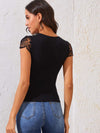 Notched Neck Lace Sleeve Fitted Top