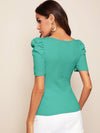 Solid Square Neck Puff Sleeve Top