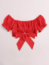 Tied Hem Puff Sleeve Crop Top