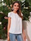 Scallop Trim Laser Cut Sleeve Pleated Detail Top