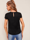 Scallop Trim Laser Cut Sleeve Pleated Detail Top