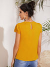 Scallop Trim Laser Cut Sleeve Pleated Detail Top