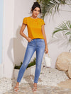 Scallop Trim Laser Cut Sleeve Pleated Detail Top